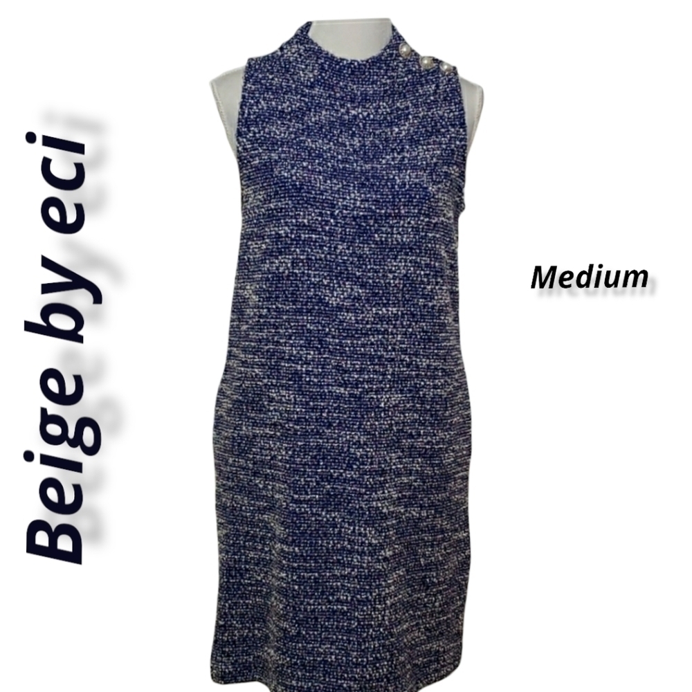 BEIGE by ECI Cut in Shoulder Royal Blue & White M EUC